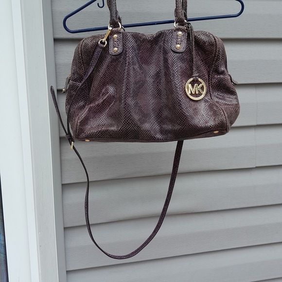 Michael Kors Purple Python Leather Satchel Tote Good Pre Owned RARE - Picture 3 of 13